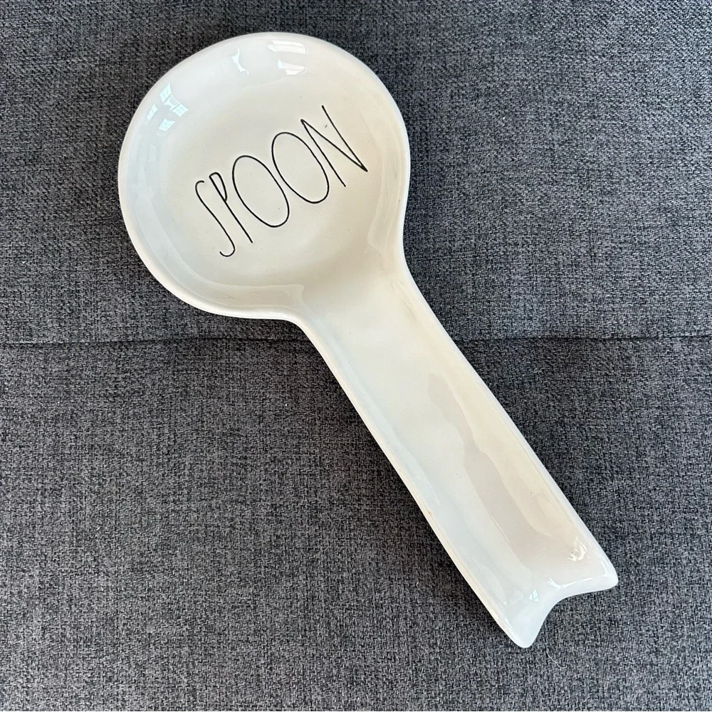 Rae Dunn Ceramic Spoon Rest, White, Black